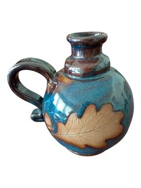 Studio Pottery Oak Leaf Design Jug/Oil Lamp